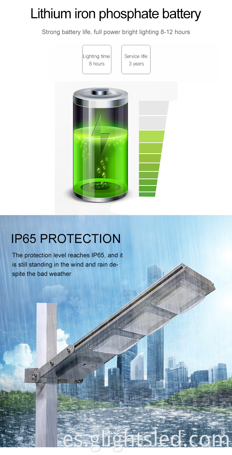 Alto lumen Ip65 Impermeable al aire libre 100 vatios 150 vatios Integrado inteligente Todo en uno Luz de calle llevada solar